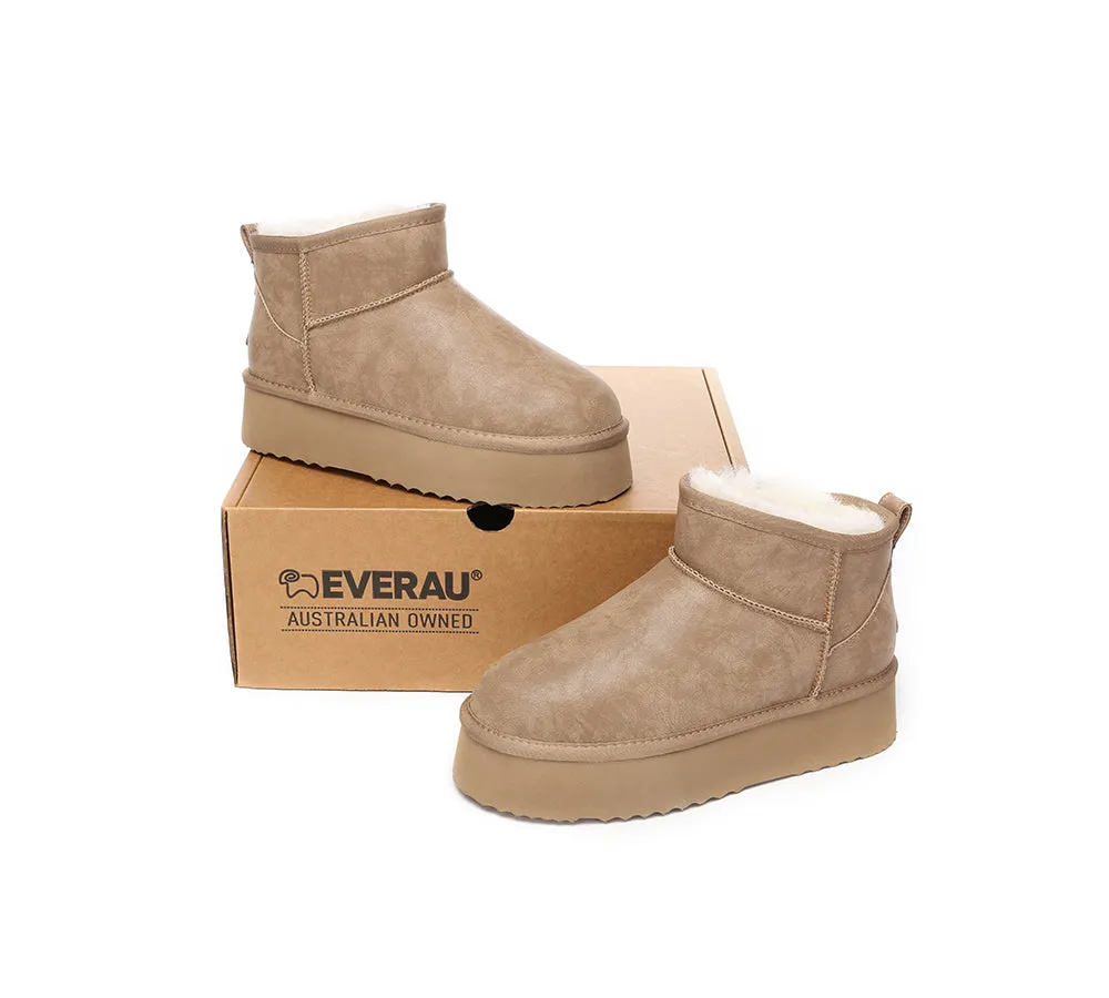 EVERAU® UGG Women Sheepskin Wool Ankle Platform Boots Romi
