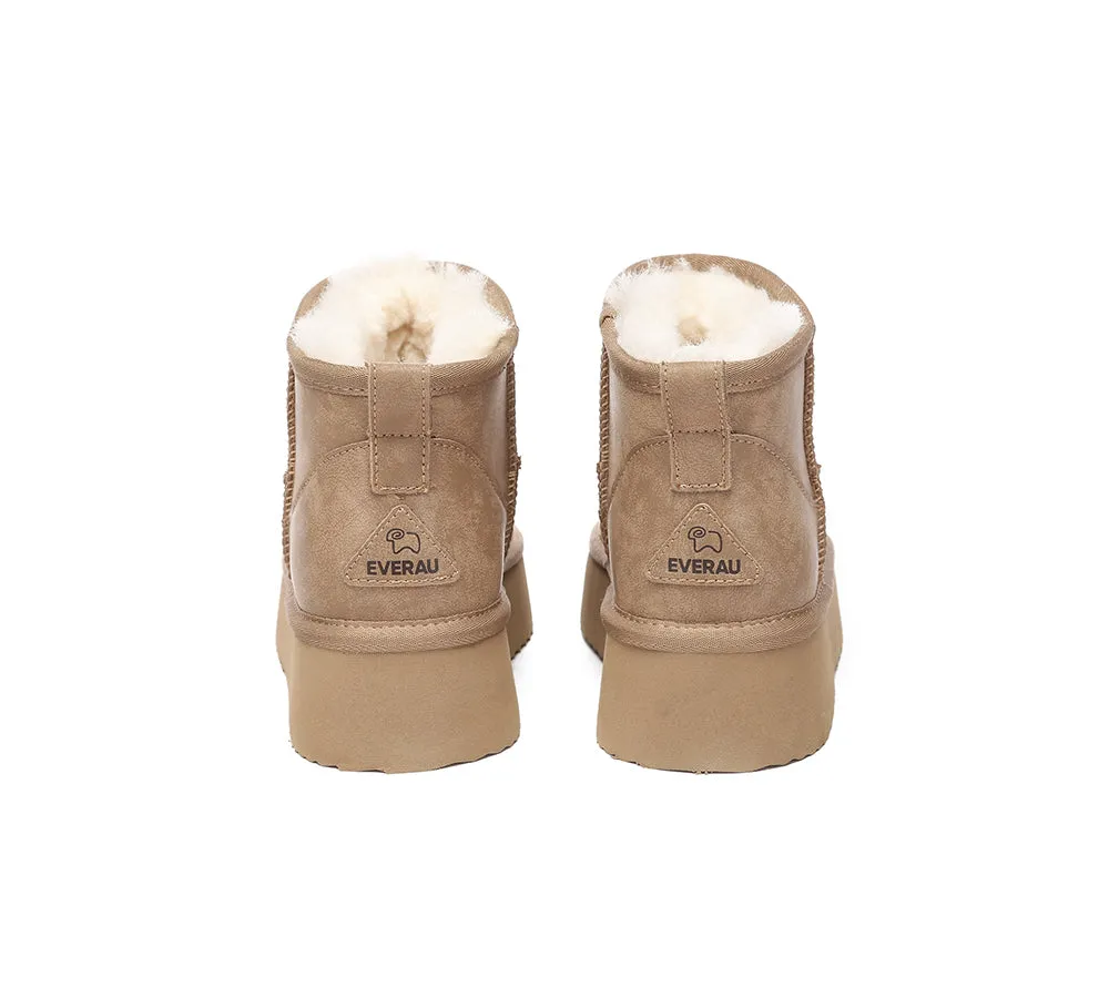 EVERAU® UGG Women Sheepskin Wool Ankle Platform Boots Romi