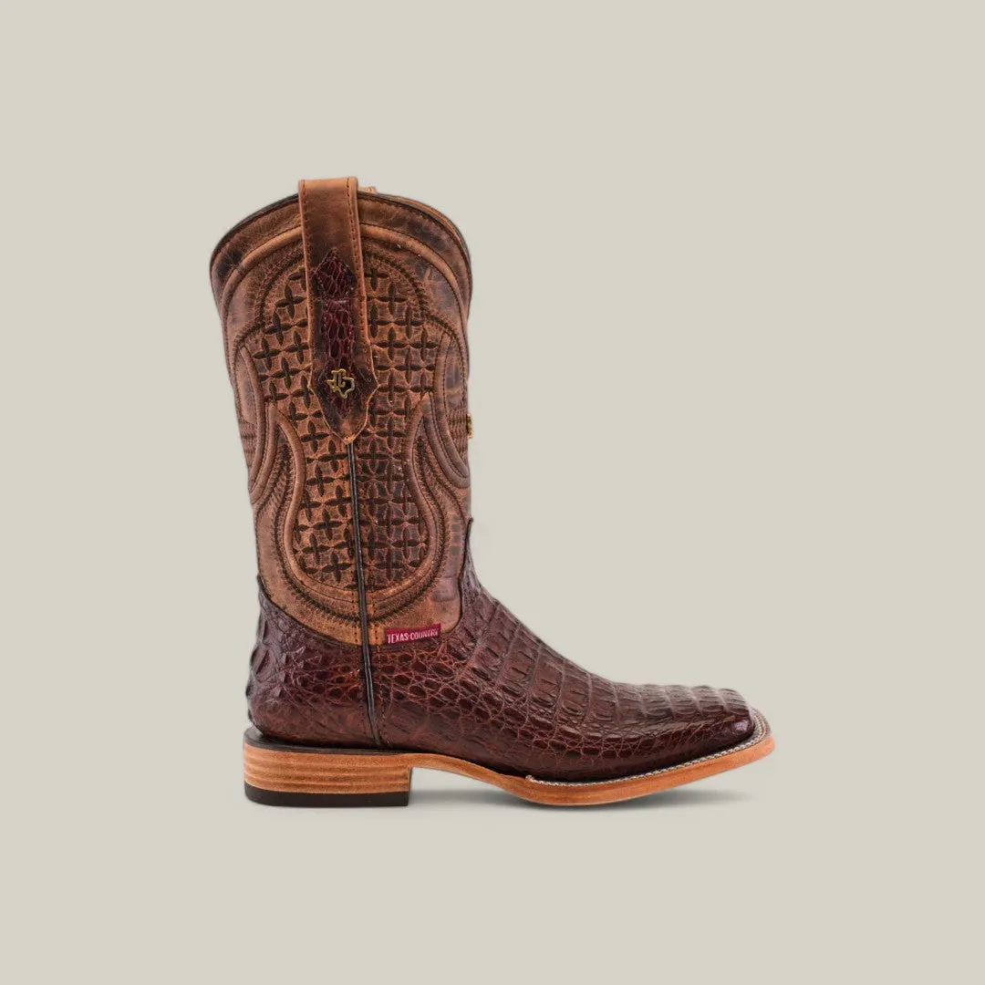 Exotic Caiman Horn Back - Brown - Square Toe