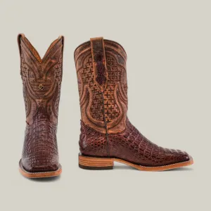 Exotic Caiman Horn Back - Brown - Square Toe
