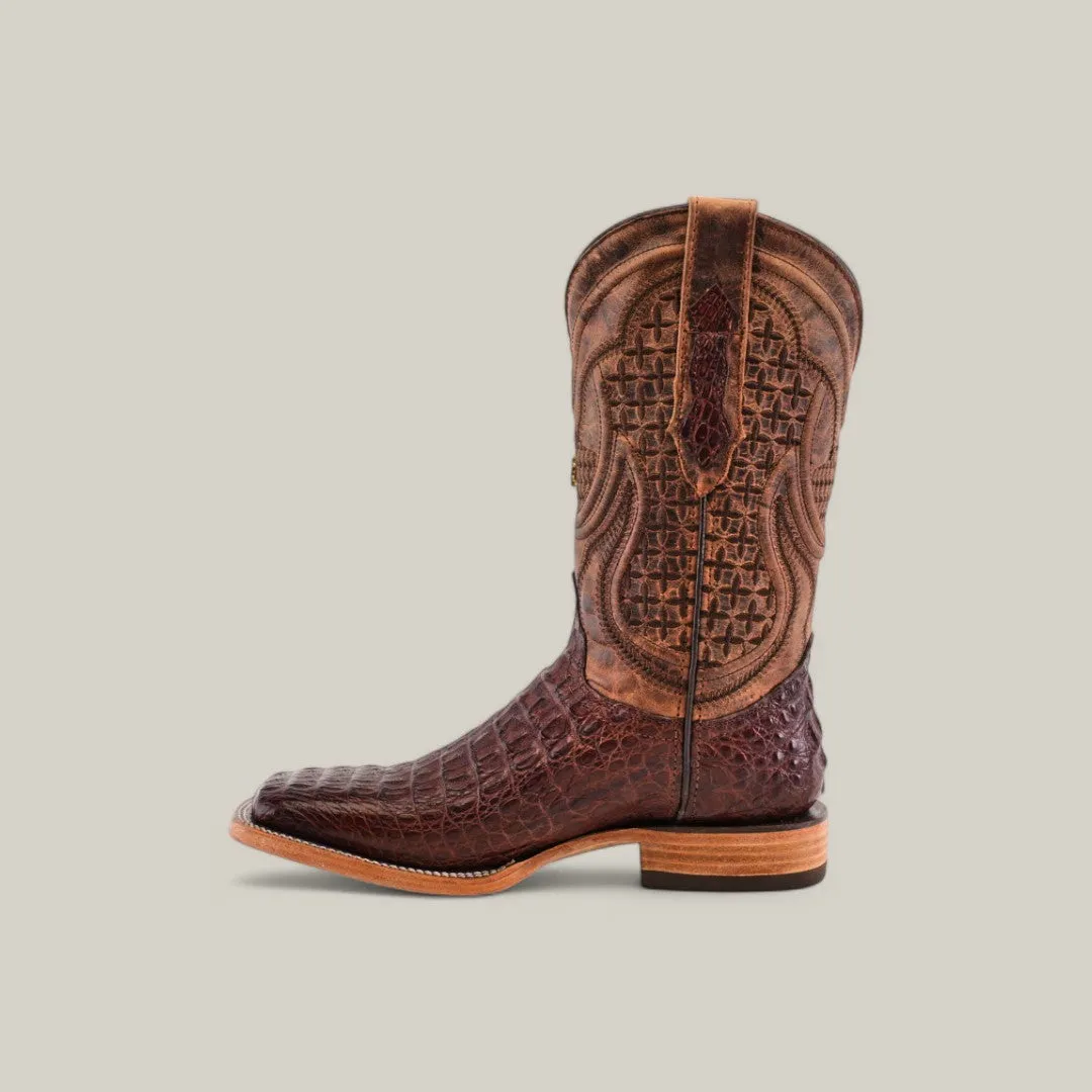 Exotic Caiman Horn Back - Brown - Square Toe