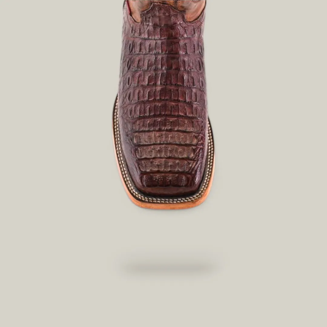 Exotic Caiman Horn Back - Brown - Square Toe