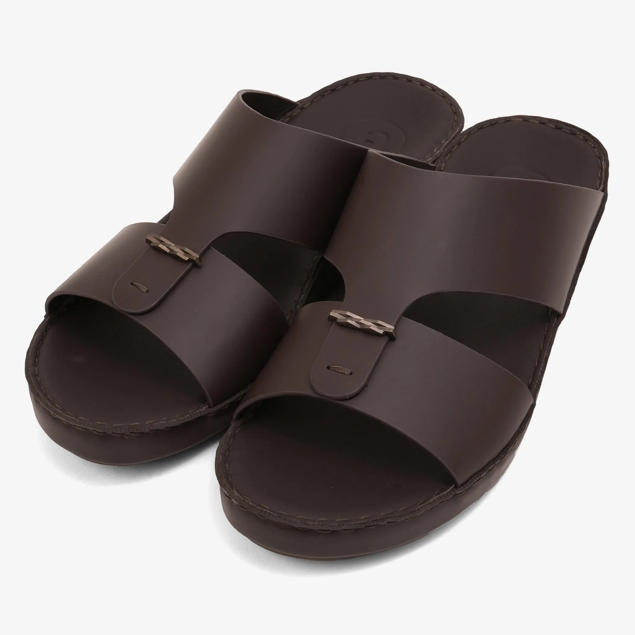 FARADA TIMELESS LEATHER WITH 3D BUCKLE SANDALS BROWN