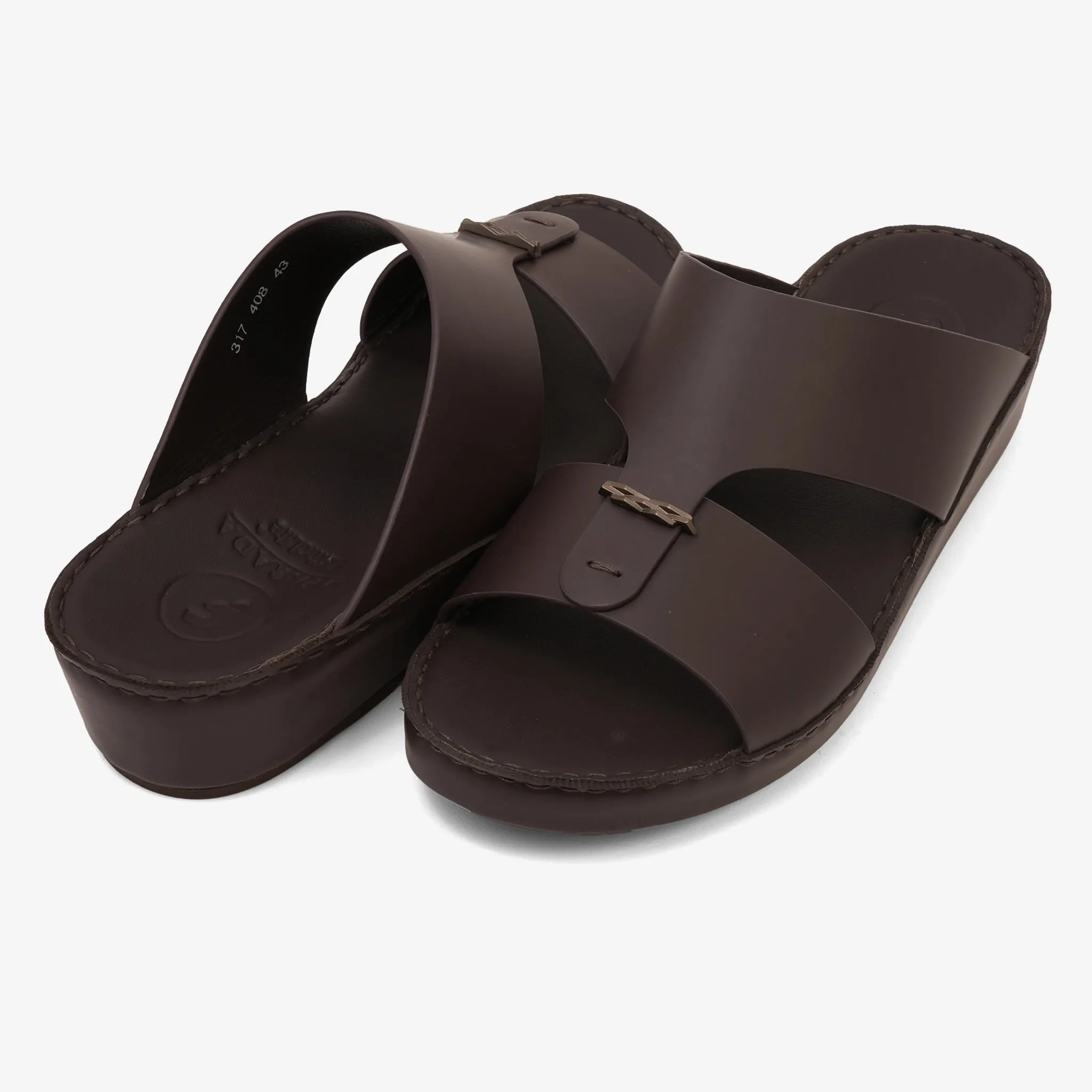FARADA TIMELESS LEATHER WITH 3D BUCKLE SANDALS BROWN