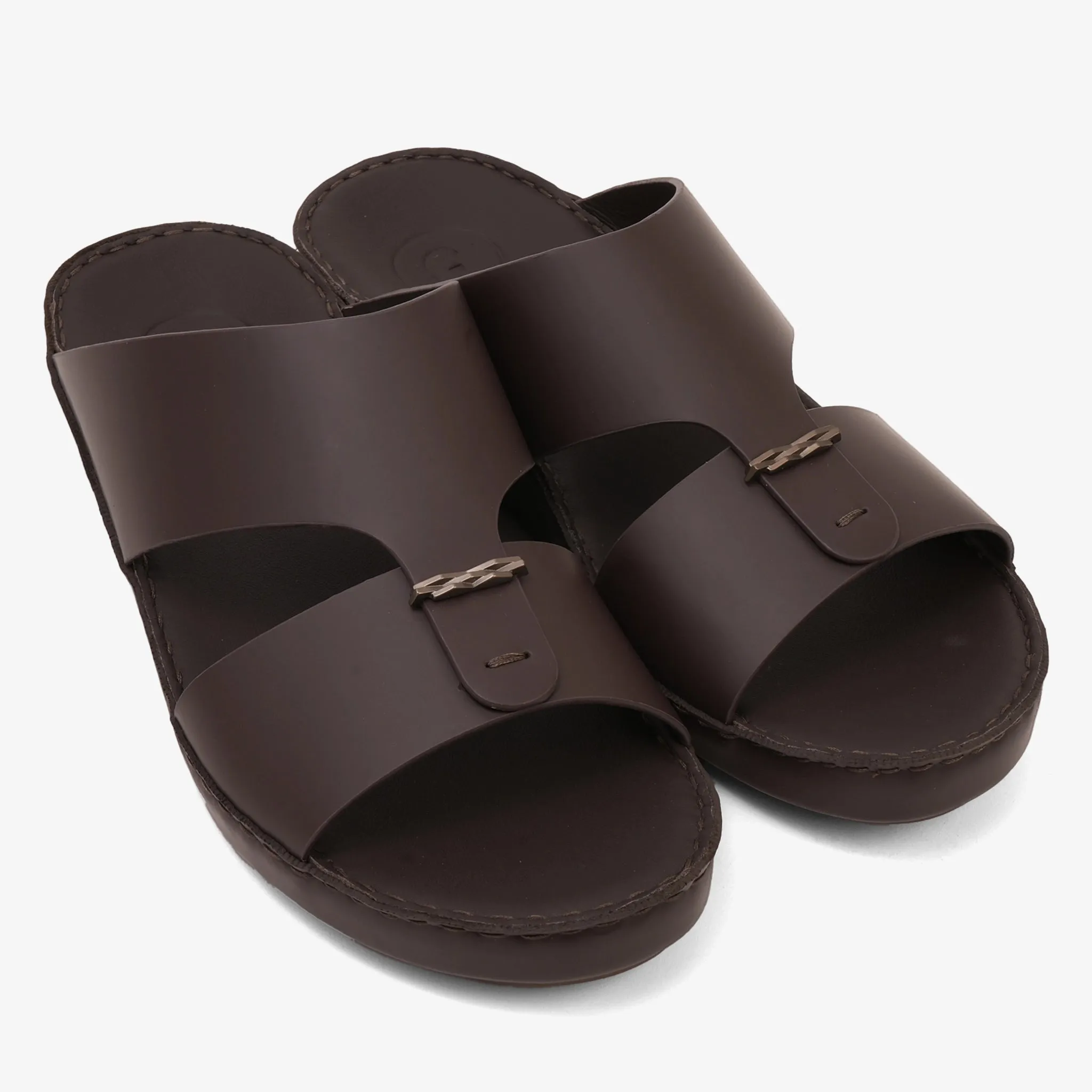 FARADA TIMELESS LEATHER WITH 3D BUCKLE SANDALS BROWN