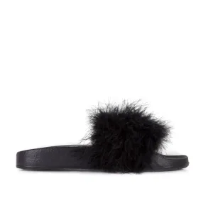 Feathers Flat Slide Sandals Black