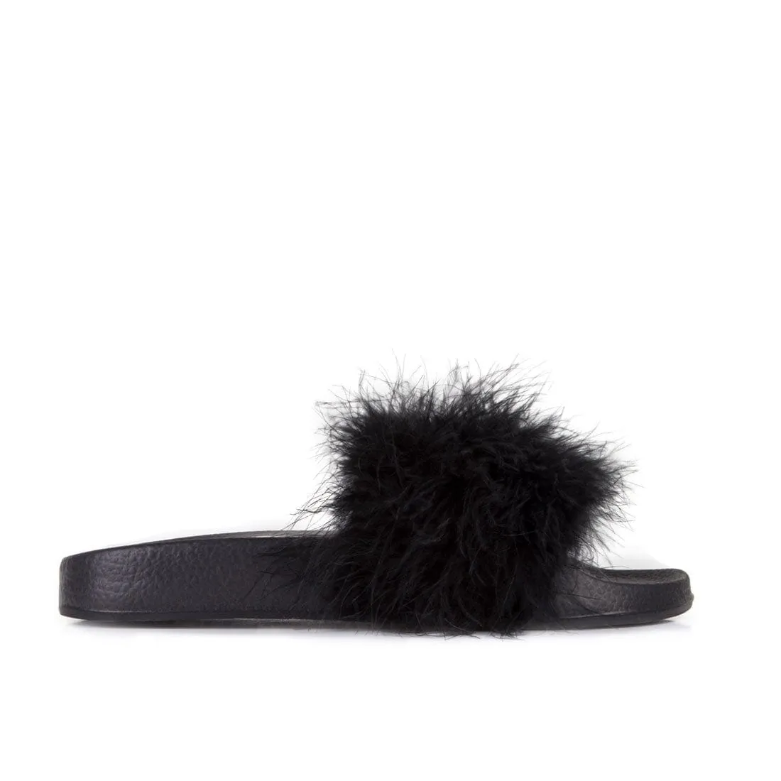 Feathers Flat Slide Sandals Black