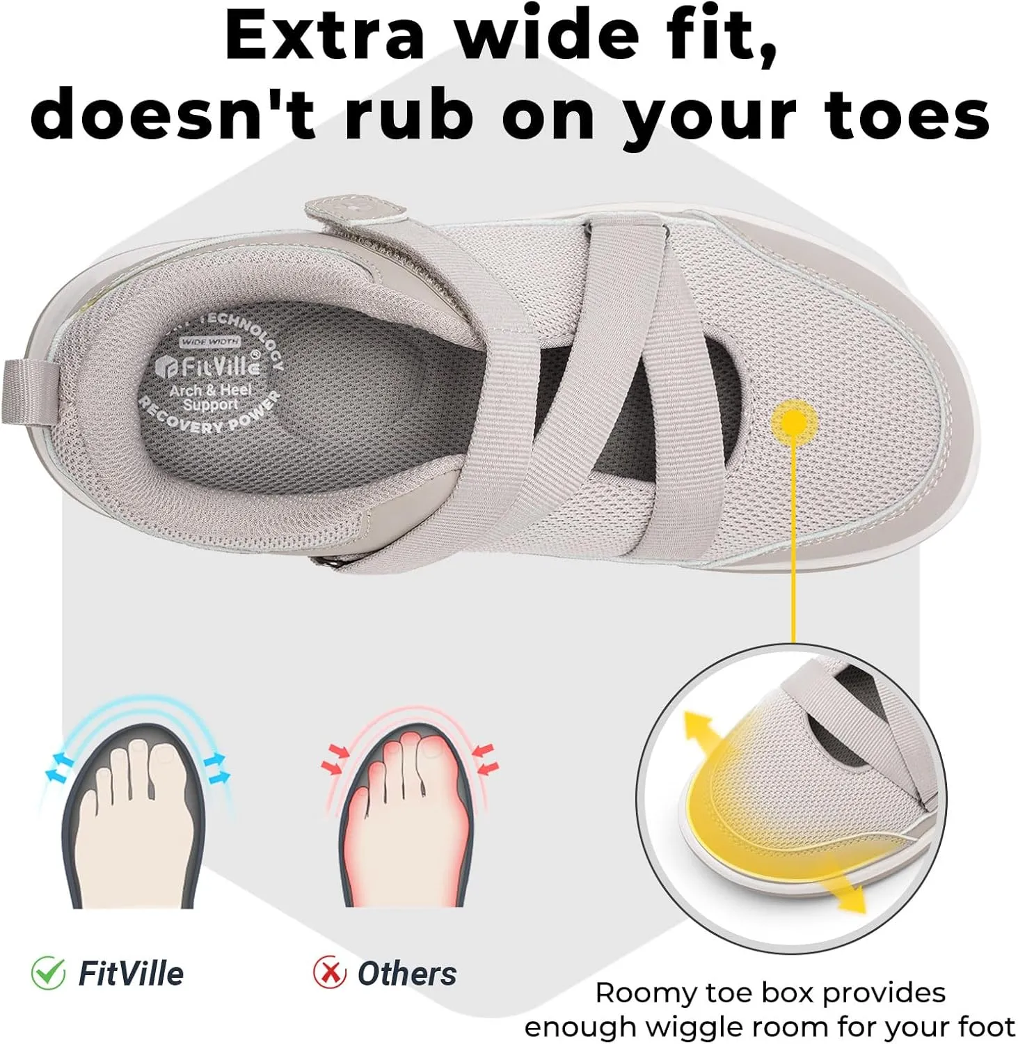 FitVille Extra Wide Shoes for Women Comfortable Adjustable Strap for Swollen Feet Diabetic Sandals for Women Wide Width Neuropathy Foot Pain Relief