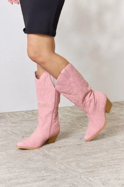 Forever Link Point Toe Knee High Pink Cowboy Boots