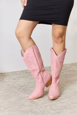 Forever Link Point Toe Knee High Pink Cowboy Boots