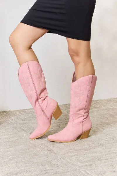 Forever Link Point Toe Knee High Pink Cowboy Boots