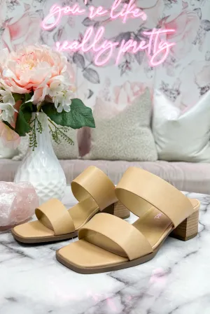 Glory Double Strap Block Heel Wide Fit Sandals: Natural Nude