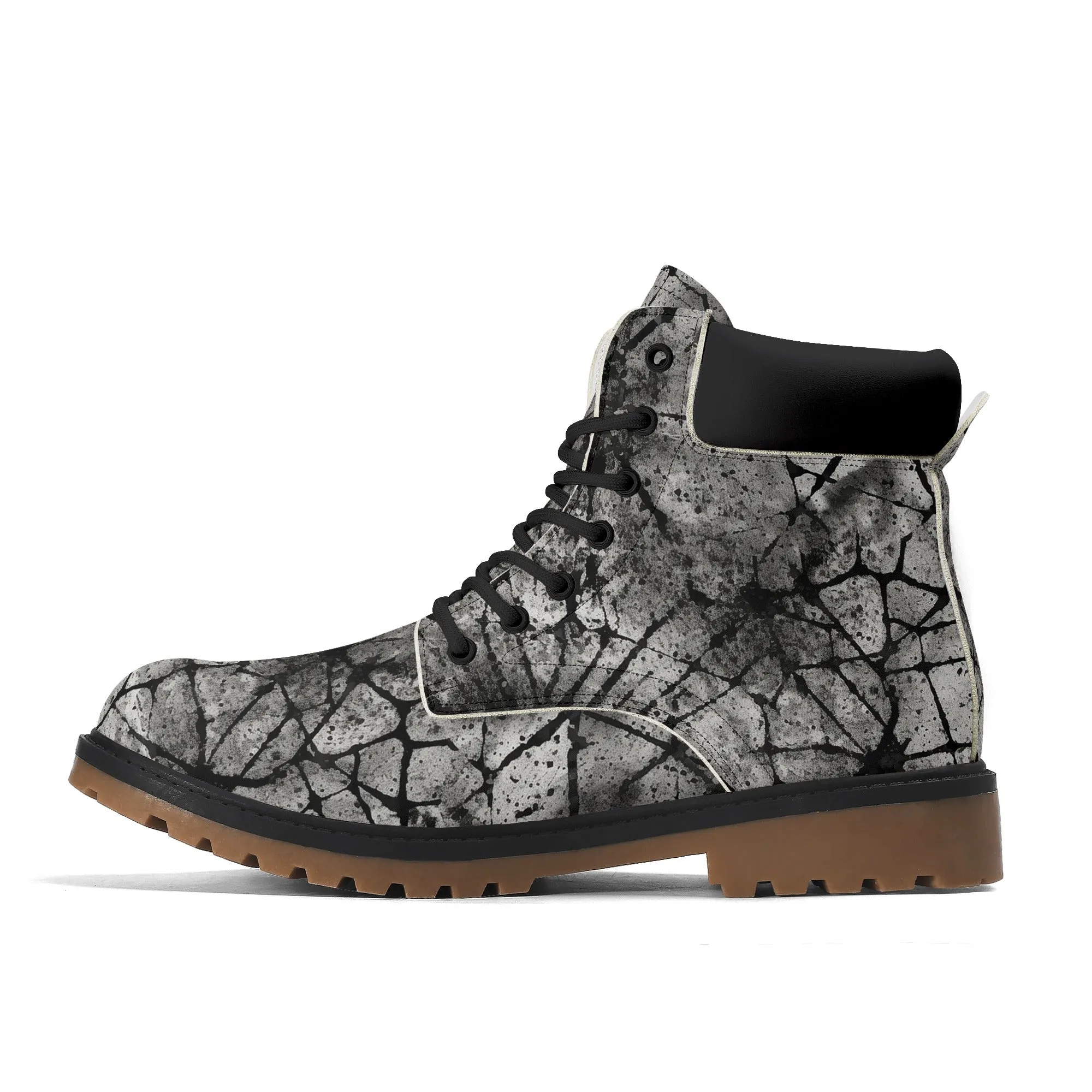 Gothic Grey And Black Leather Brown Outsole All Season Boots