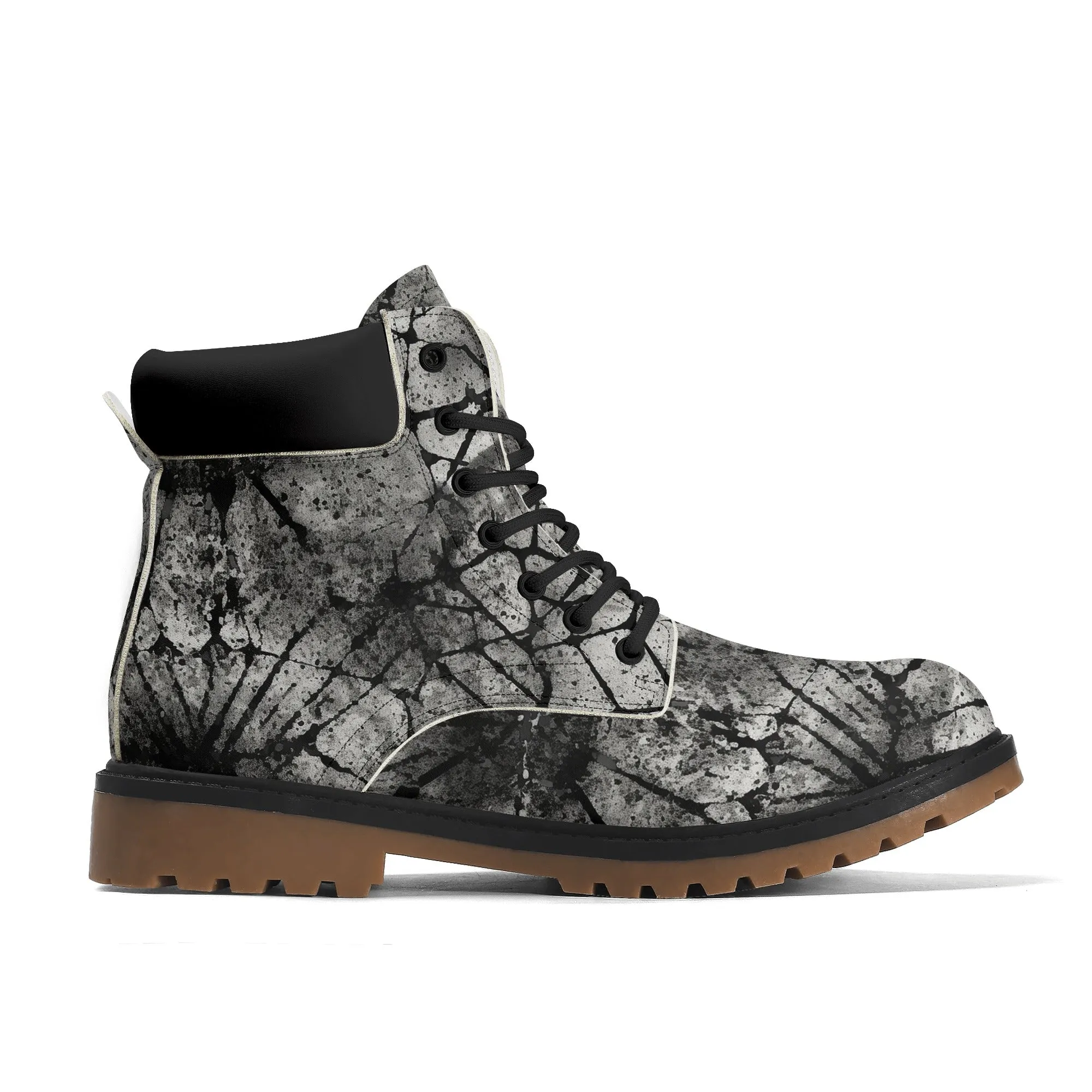 Gothic Grey And Black Leather Brown Outsole All Season Boots