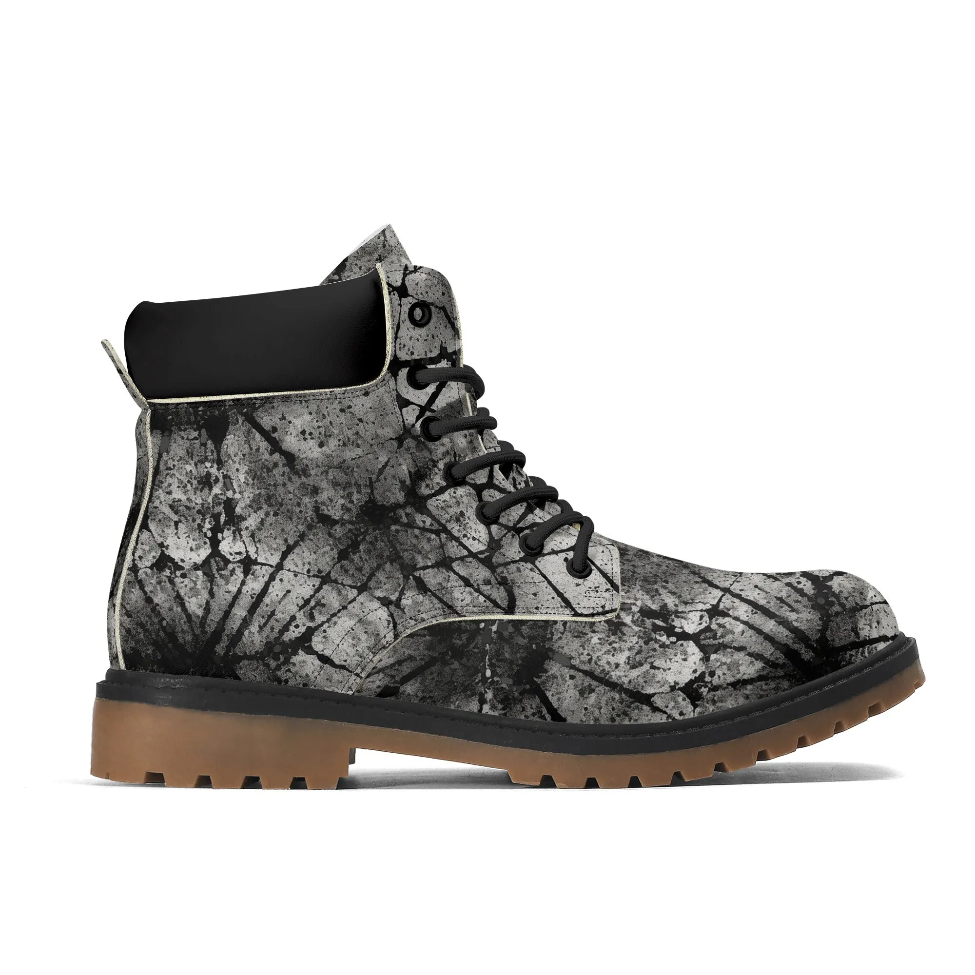 Gothic Grey And Black Leather Brown Outsole All Season Boots