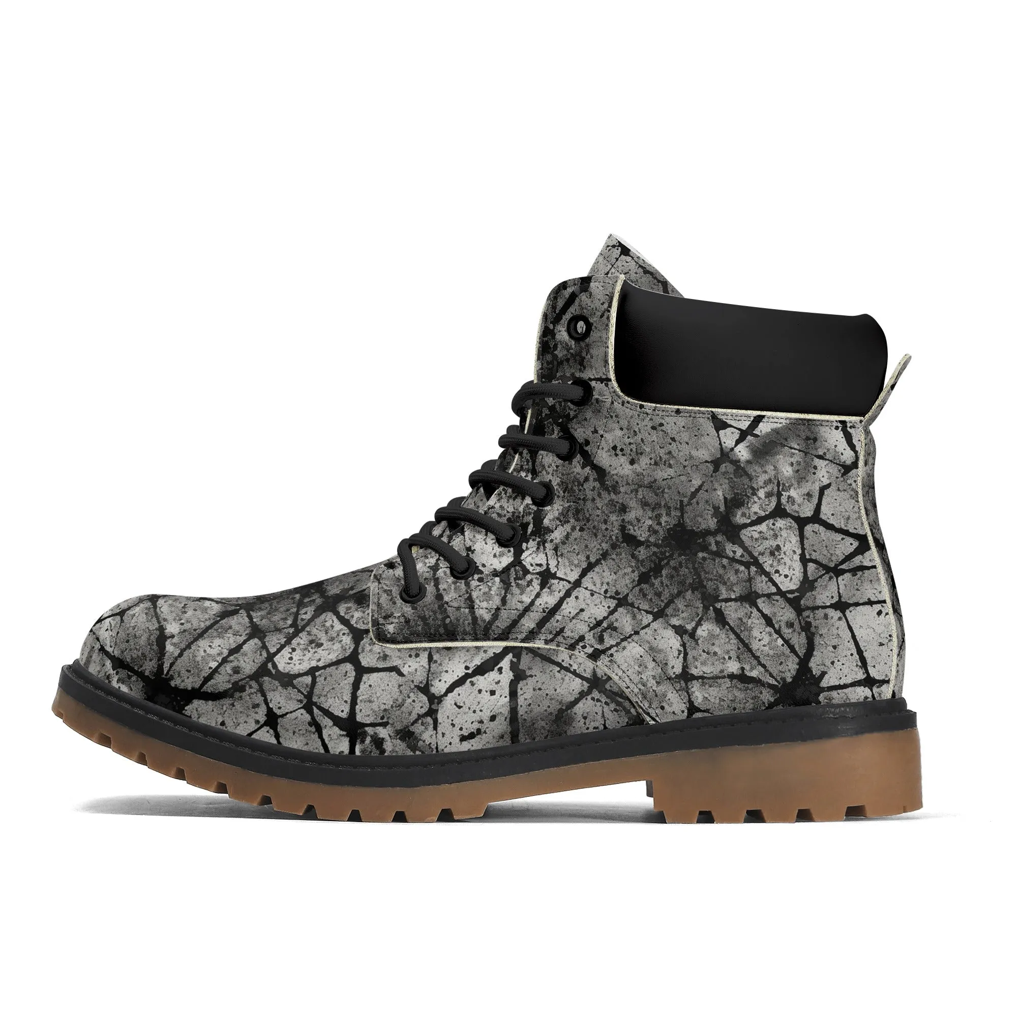 Gothic Grey And Black Leather Brown Outsole All Season Boots