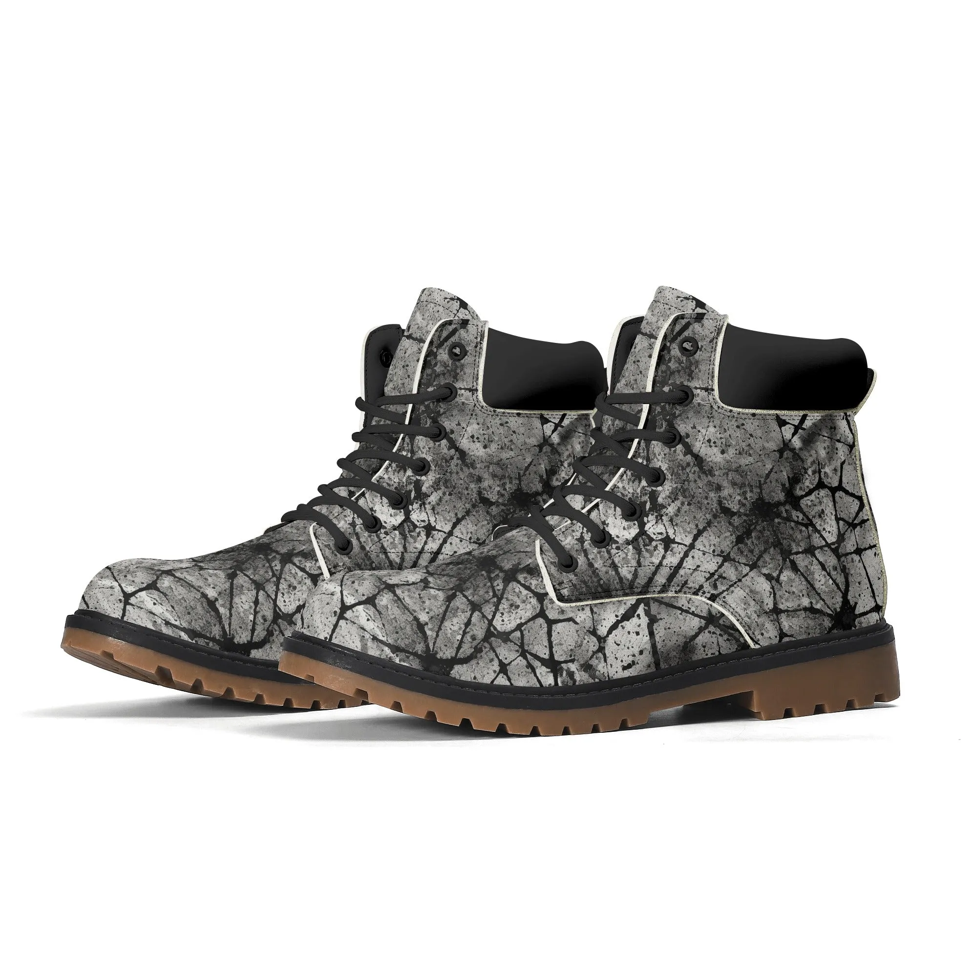 Gothic Grey And Black Leather Brown Outsole All Season Boots