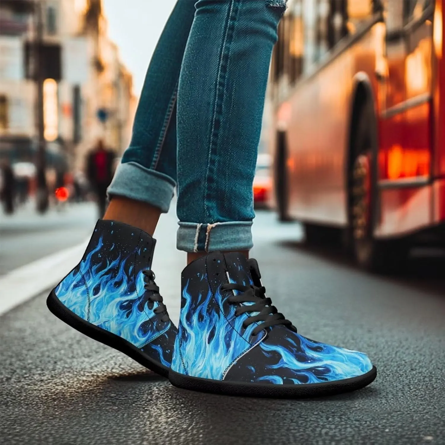Jeiento Nature Pattern Mens Walking Shoes High Top Barefoot Running Shoes Wide Toe