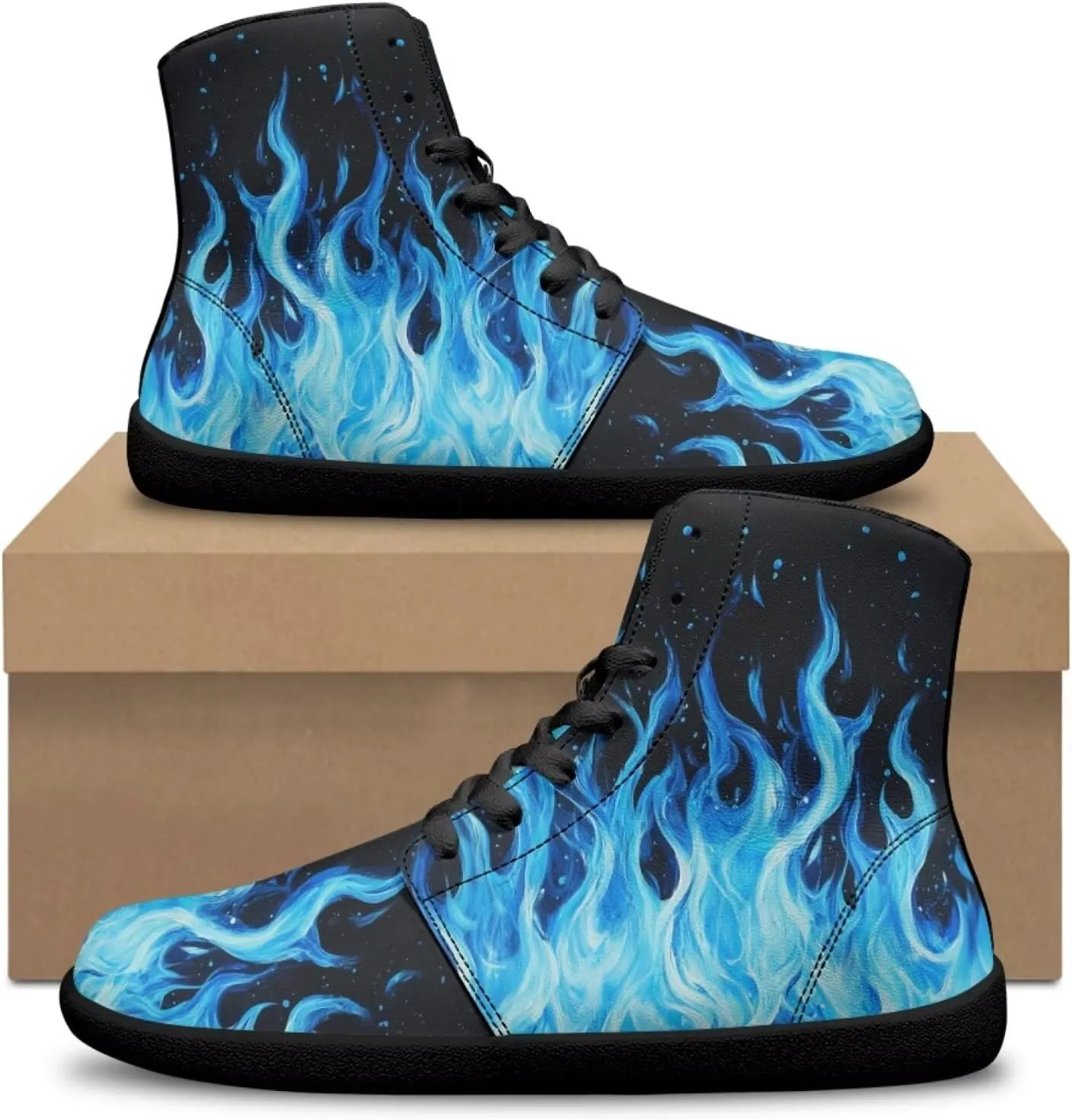 Jeiento Nature Pattern Mens Walking Shoes High Top Barefoot Running Shoes Wide Toe
