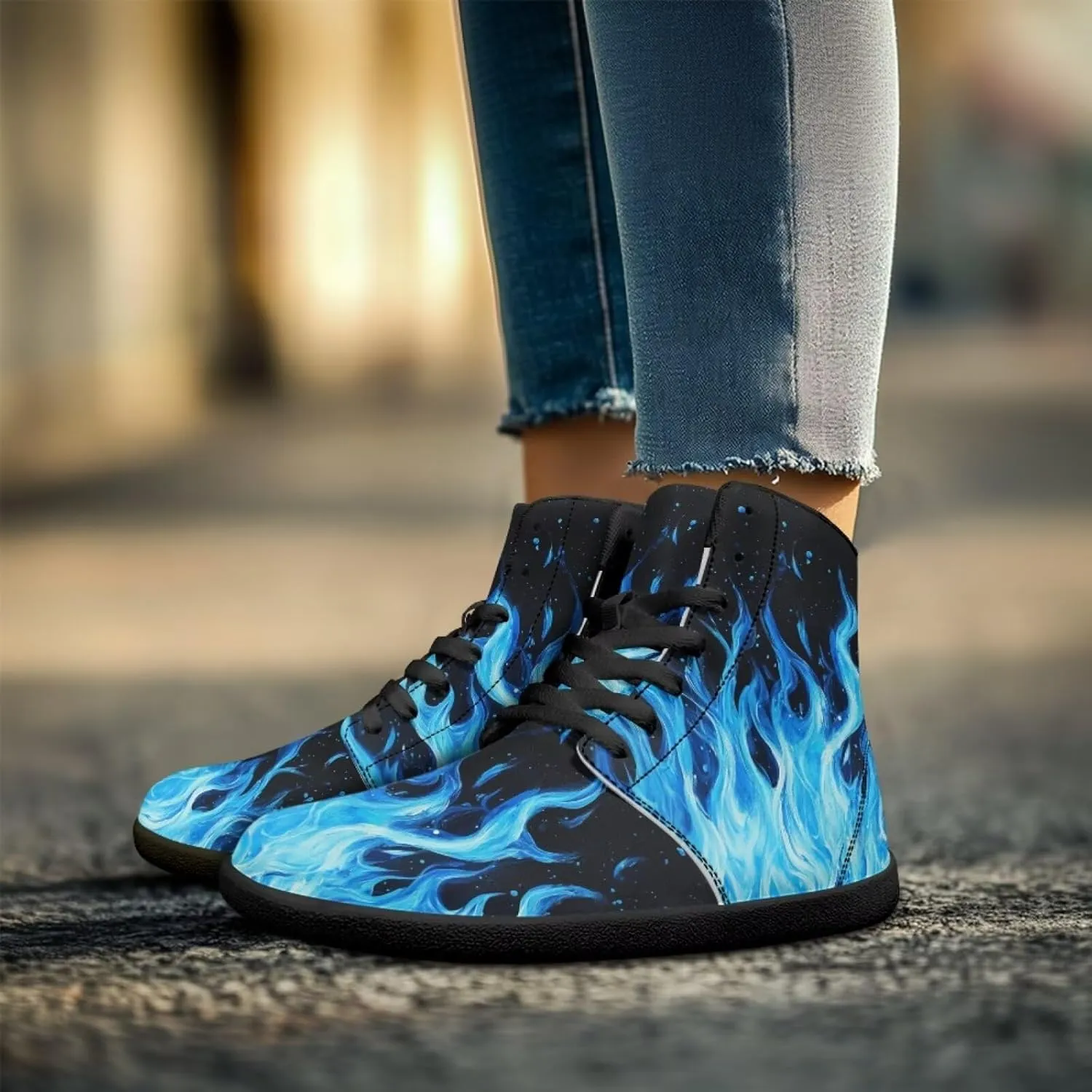 Jeiento Nature Pattern Mens Walking Shoes High Top Barefoot Running Shoes Wide Toe