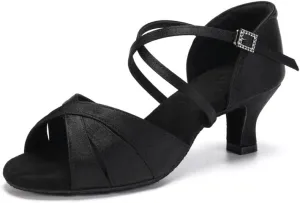 JUODVMP Women's Dance Shoes Satin Cut-Out Ballroom Dancing Heels Professional Dancing Practice Shoes
