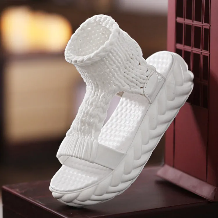 Knit Cut Out Open Toe Platform Flat Sandals