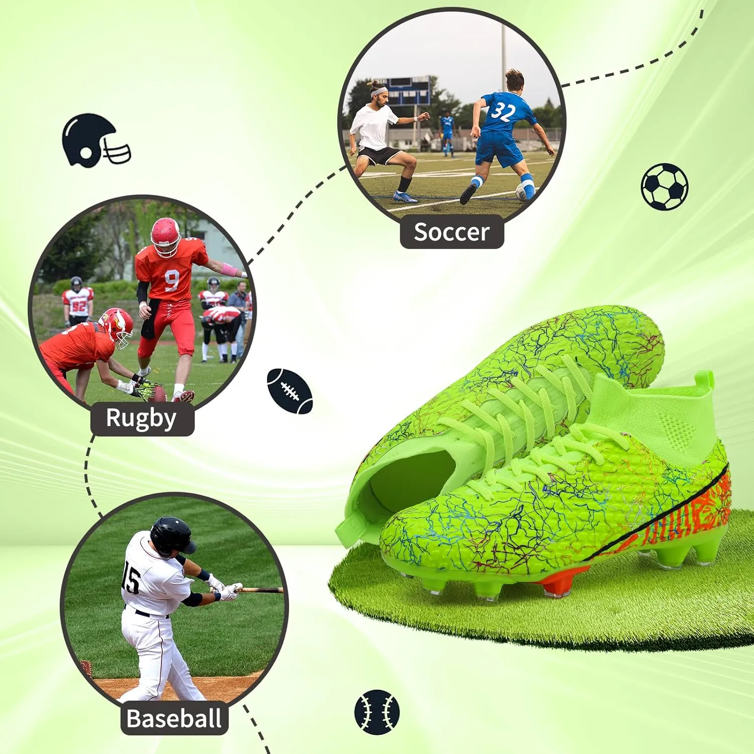 Men Soccer Cleats Women Football Cleats for Big Boy AG/FG