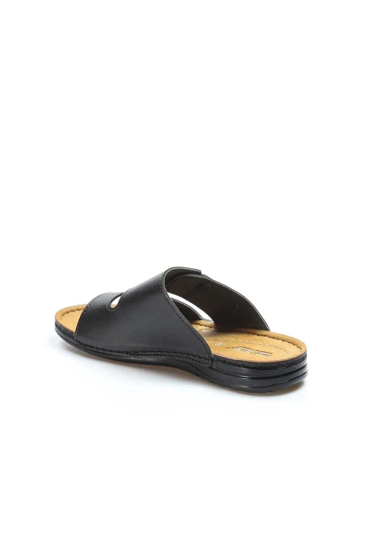Men's Black Leather Slide Sandals with Cutout Design - Wessi