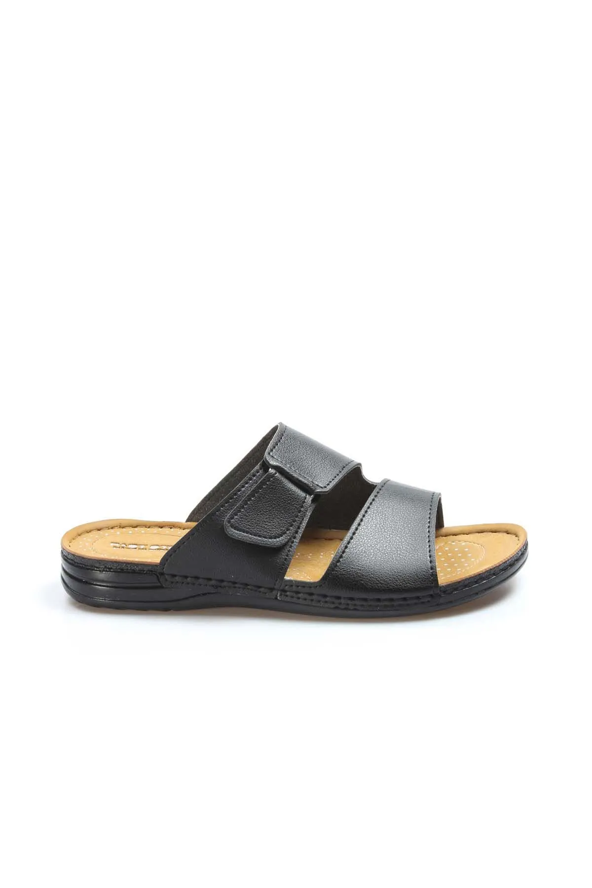 Men's Black Leather Slide Sandals with Cutout Design - Wessi