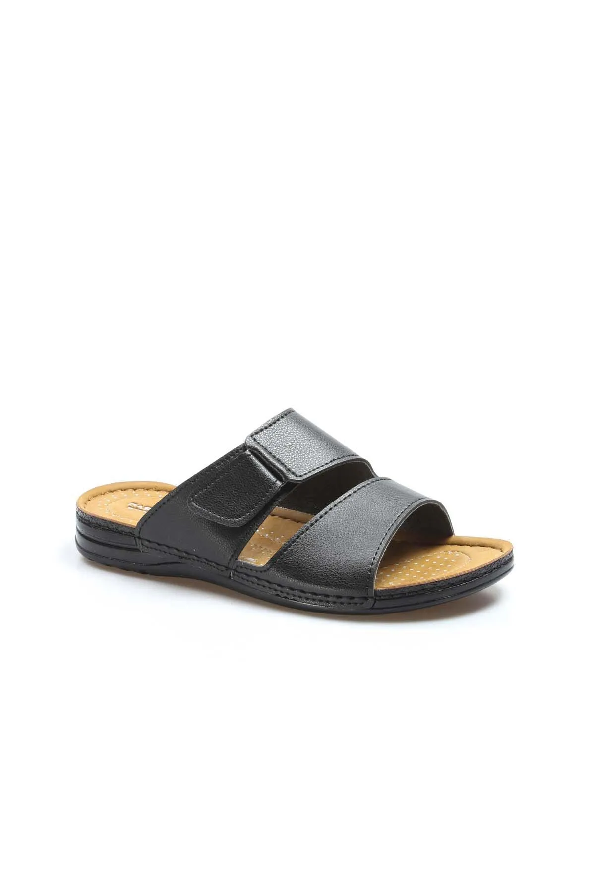 Men's Black Leather Slide Sandals with Cutout Design - Wessi