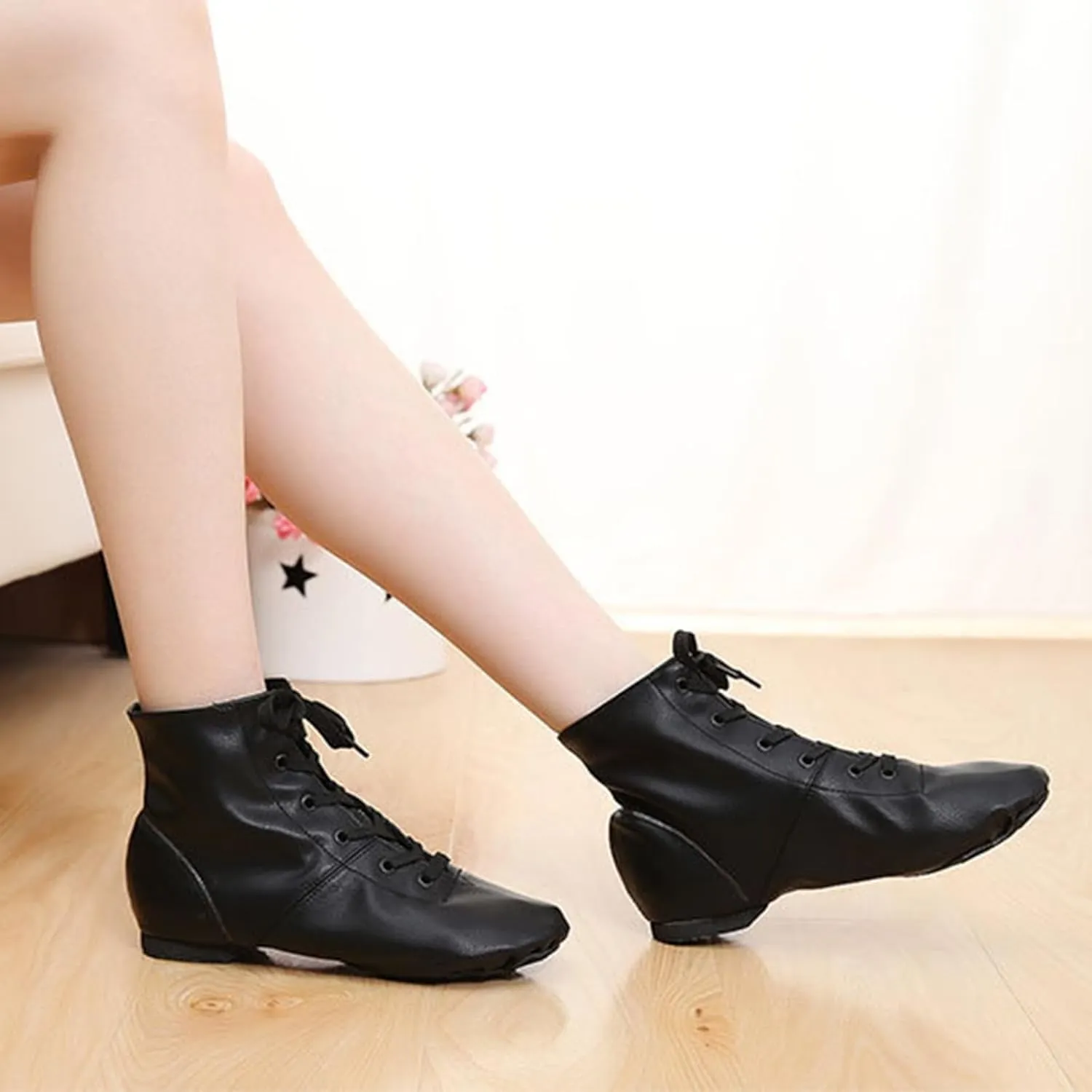 ONAIC Womens Practice Dance Shoes Ballroom Shoes Leather Ankle Boots Latin Salsa Platform Shoes Lace-Up Modern Shoes