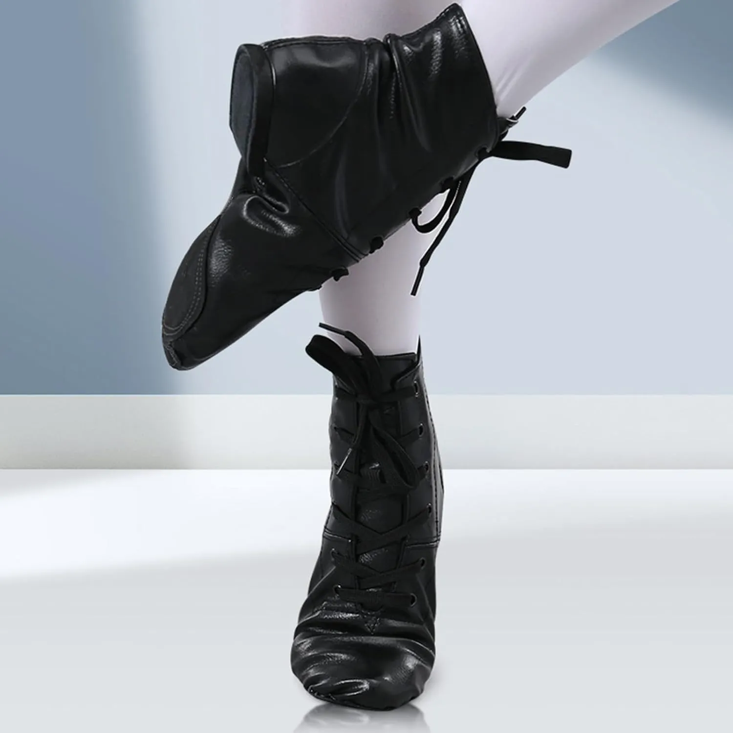 ONAIC Womens Practice Dance Shoes Ballroom Shoes Leather Ankle Boots Latin Salsa Platform Shoes Lace-Up Modern Shoes