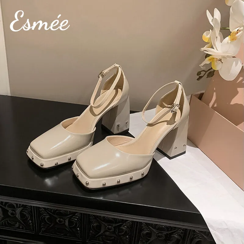 Patent Leather High Heel Sandals with Rock-stud Platform Design