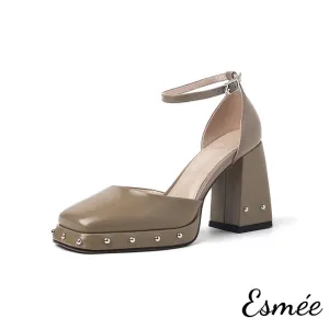 Patent Leather High Heel Sandals with Rock-stud Platform Design