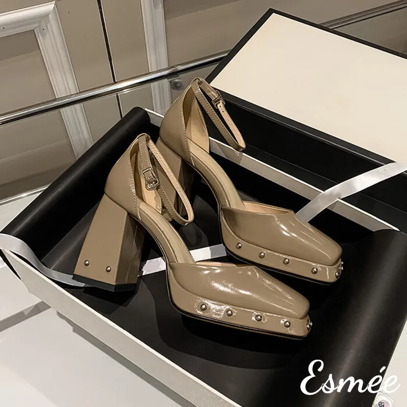 Patent Leather High Heel Sandals with Rock-stud Platform Design