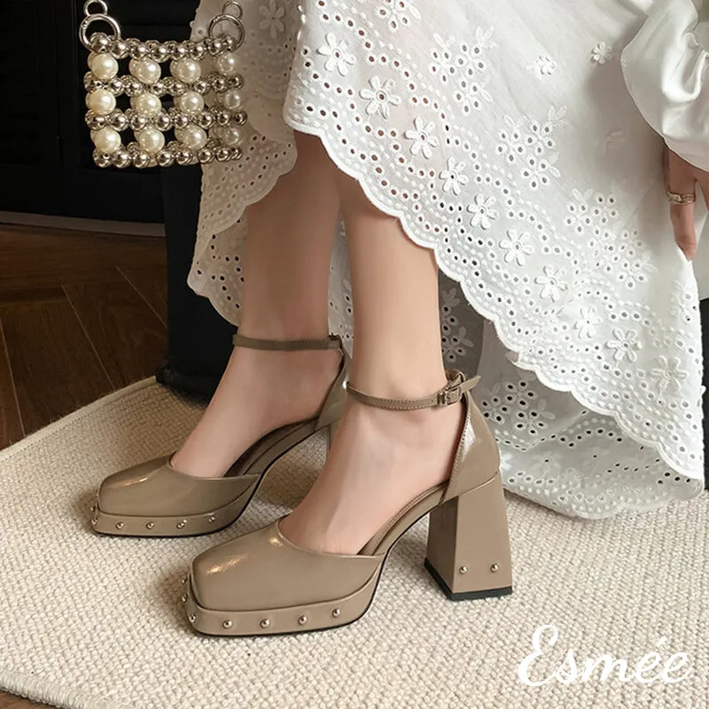 Patent Leather High Heel Sandals with Rock-stud Platform Design