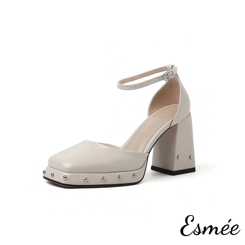 Patent Leather High Heel Sandals with Rock-stud Platform Design