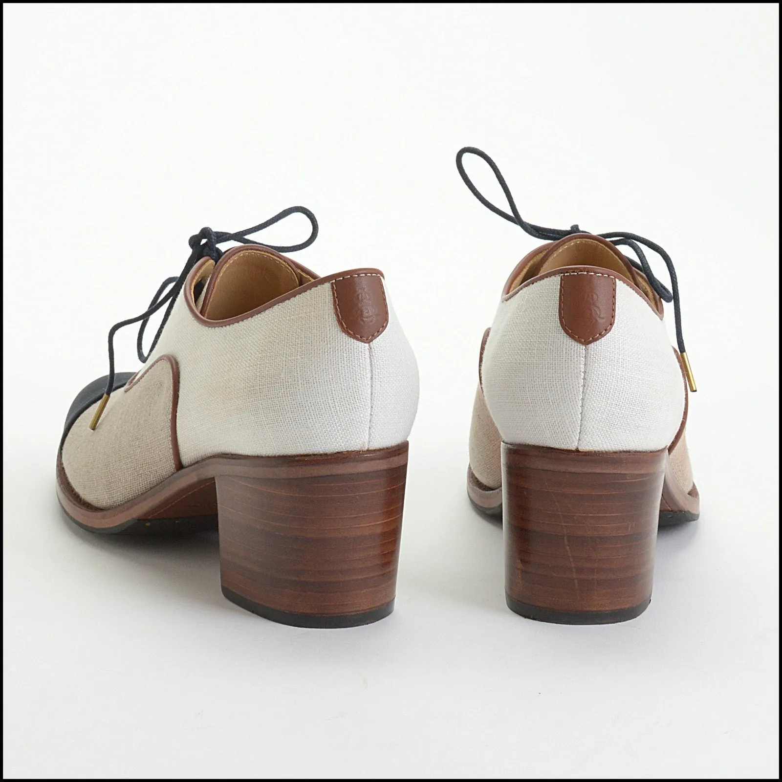 RDC14315 Authentic THE OFFICE OF ANGELA SCOTT White Linen Lace Up Oxfords Size 8