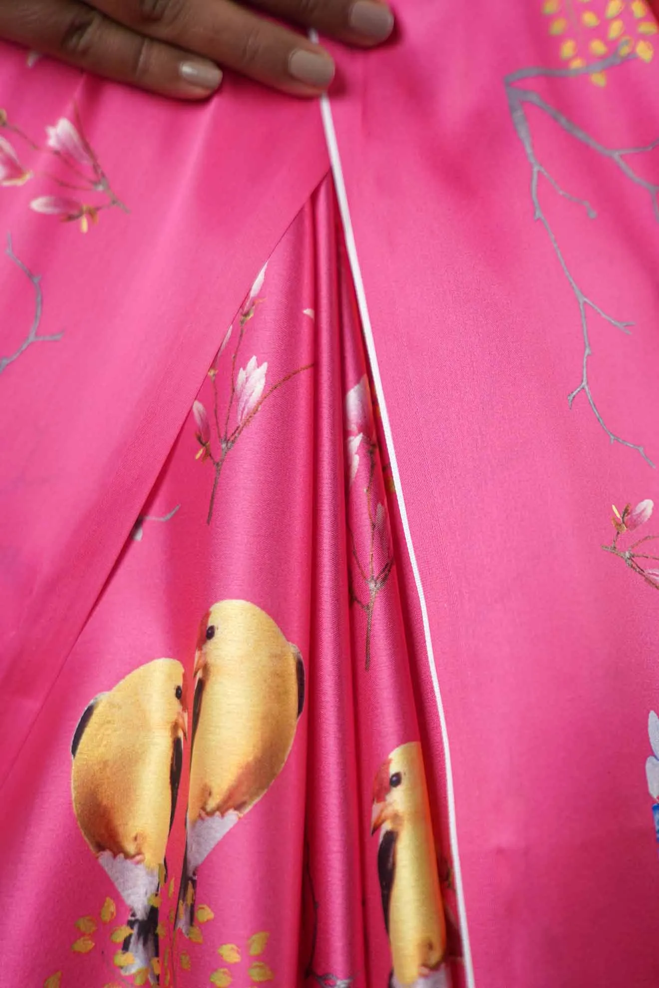 Ready To Wear Floss Japan Satin pink Floral Printed  Wrap in 1 minute saree