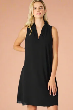 Ruffle Neck Sleeveless Dress - Black