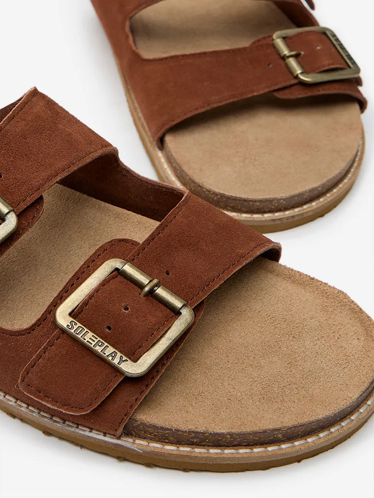 SOLEPLAY Rust Dual-Strap Leather Slip-On Sandals