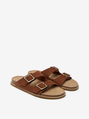 SOLEPLAY Rust Dual-Strap Leather Slip-On Sandals