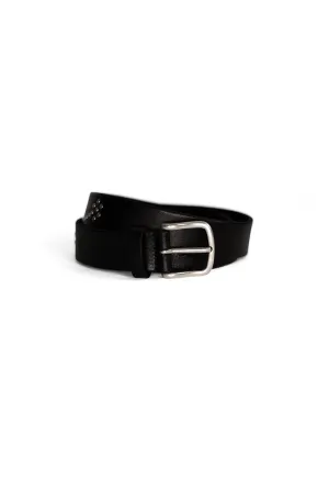 Studded Leather Belt A3577 - Black with Polished Silver