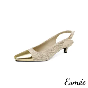 Textured Fabrics High Heel Slingback with Golden Toe Cap
