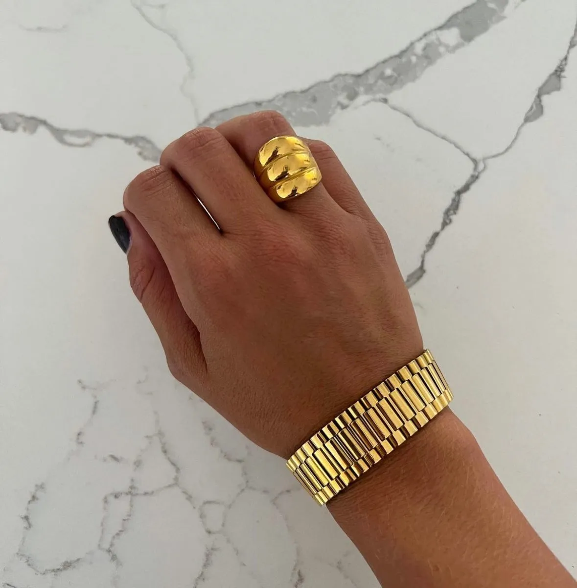 Thick Gold Watch Band - Water Resistant