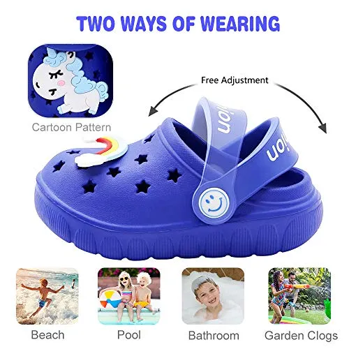 Toddler Little Kids Unicorn Sandals Non-Slip Slide Summer Slippers (Dark Blue)