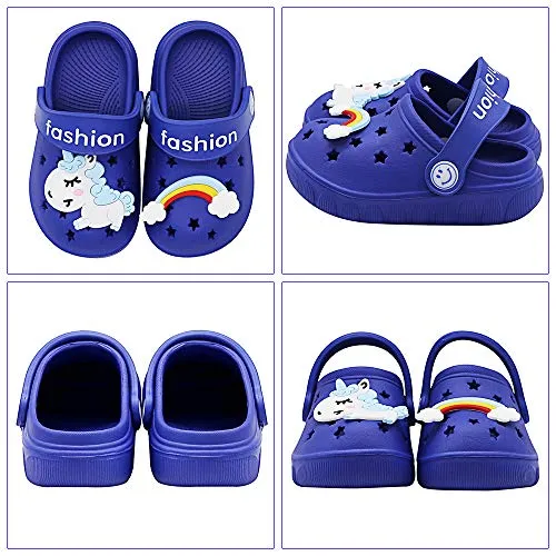 Toddler Little Kids Unicorn Sandals Non-Slip Slide Summer Slippers (Dark Blue)