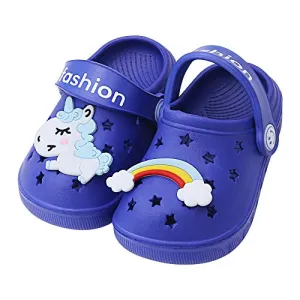 Toddler Little Kids Unicorn Sandals Non-Slip Slide Summer Slippers (Dark Blue)