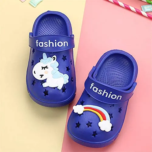 Toddler Little Kids Unicorn Sandals Non-Slip Slide Summer Slippers (Dark Blue)