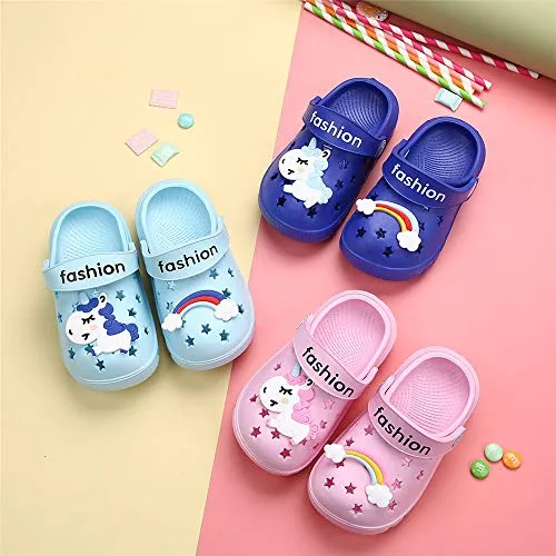 Toddler Little Kids Unicorn Sandals Non-Slip Slide Summer Slippers (Dark Blue)